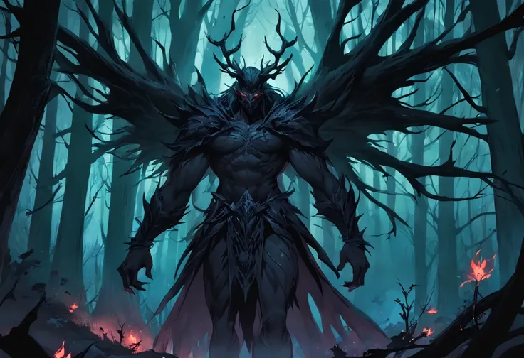 Close up of a person standing in a dark forest, concept art of a dark forest, Dark fantasy forest, dark fantasy artwork, an ominous fantasy illustration, dark fantasy style art, dark fantasy concept art, Dark fantasy background, dnd in a dark forest, Epic ...