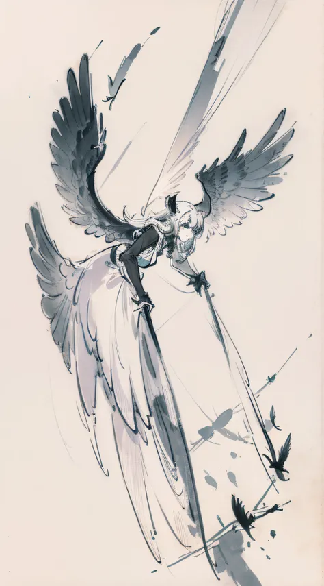 A harpy with bird wings,monochromes) (sketch