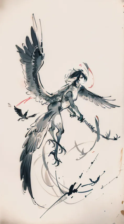 A harpy with bird wings,monochromes) (sketch