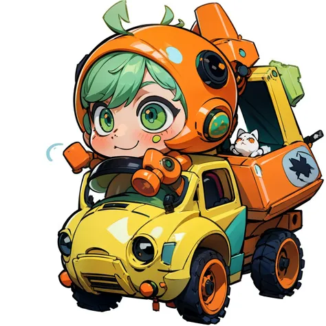 masutepiece, best quality, full body shot, no background, white background, man's, chibi, lil bulldozer, green and orange, baby,...