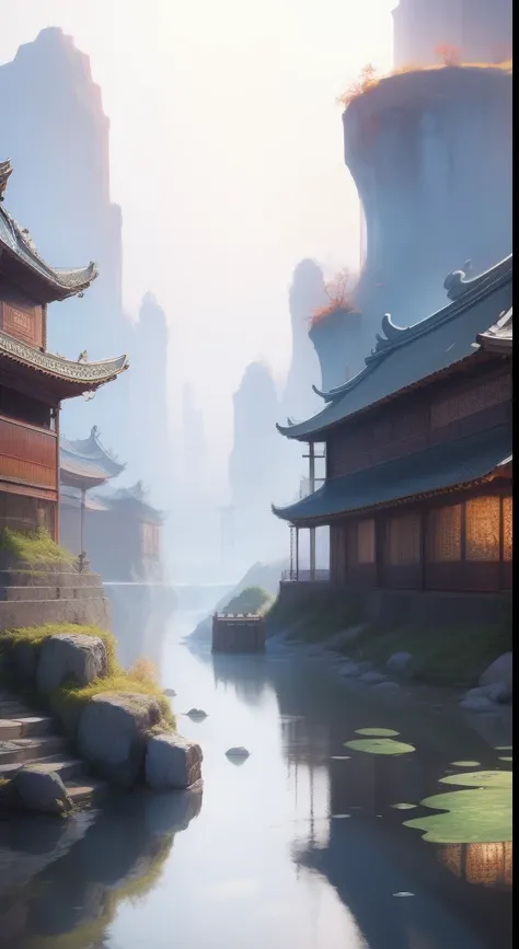 Ancient Chinese city，in wonderland，Huge scenes