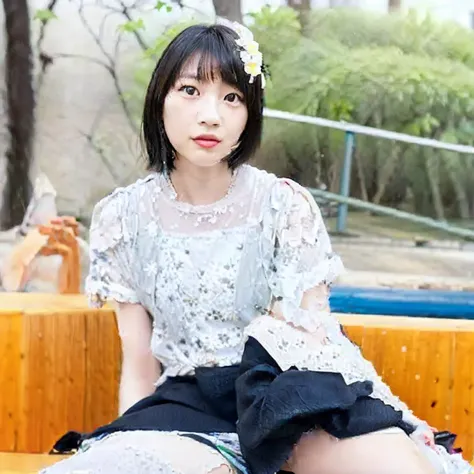 There is a woman sitting on a bench with a mobile phone, Kotegawa Yui, mayuri shiina, sui ishida with black hair, Shiori Teshirogi, narumi kakinouchi, portrait of mayuri shiina, chiho, harumi, Sui Ishida, Yuka Kazami, Ayaka, hana yata