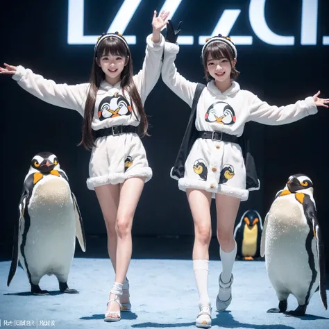 (8K、RAW Photos、top-quality、​masterpiece:1.5)、(realisitic、Photorealsitic:1.5)、ultra-detailliert、超A high resolution、lighting like a movie、(((Idols who love penguins)))、(((Japan 16 year old girls)))、(((Wearing a cute costume with a penguin motif)))、(A lot of ...