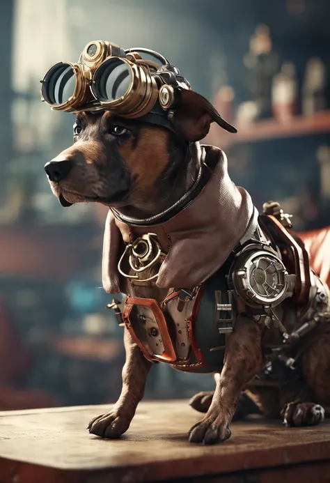 steampunk dog, octan render, hyper realistic, –AR 2:3 –q 2