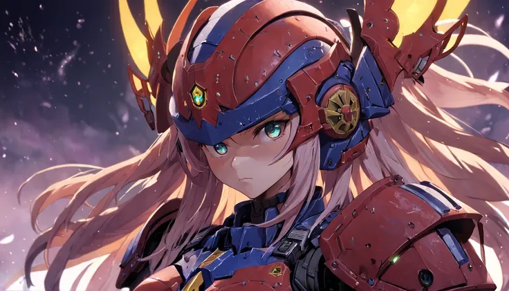 ((best quality)), ((masterpiece)), (detailed), beautiful face, female chaos marine, (defiance512:1.2), big eyes, heavy space marine armor, detailed helmet, intense gaze, battle-ready, contrasting soft skin, (lighting:1.2), warhammer 40k,