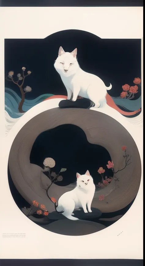 A group of animals overlaps each other, poster for：Nōami, (Ukiyo-e), animeaesthetic, Minimalist.