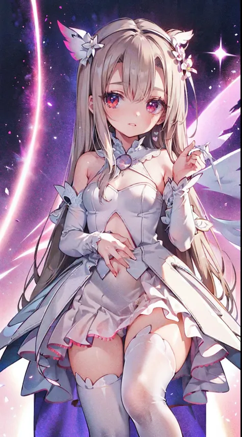 High detail, Heart-shaped pupils，white wedding gown，Love pupils，cropped shoulders，Lots of hearts，Slender maiden,highly rendered，detailed face with，white stockings，hason，