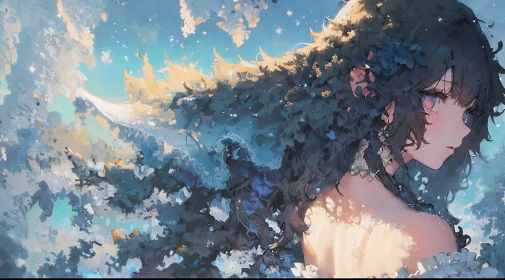 (​masterpiece),((top-quality)),(offcial art),(Beautiful and indulgent:1.2),(1girl in:1.3),profile,Tears,((Tear streaks are flowing)),sad Facial expression,Small breasts,((Black Beauty)),breasts are small、BREAK,Beautiful woman in a snow-white dress,Detailed...