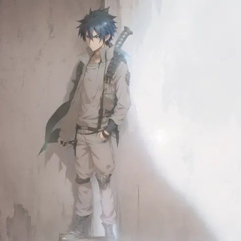 Anime - Stylistic image of a man standing on the wall with a sword, 2 d anime style,, detailed anime character art, 2d anime,, male anime character, Anime character art