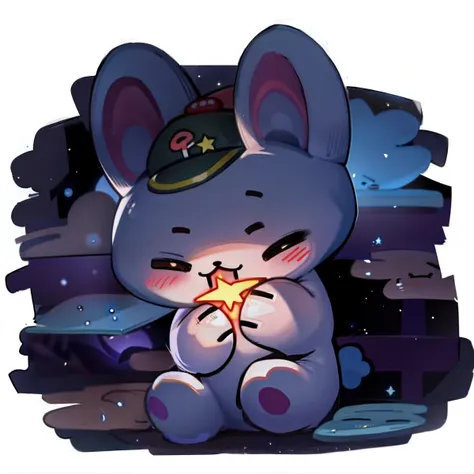 Cartoon image of a bunny wearing a hat and stars, maplestory mouse, cute mouse pokemon, cozy night fireflies, inspired by Kanbun Master, author：Master of Han Chinese, during night, tchibi, some fireflies, Gloomy, its night time, ❤🔥🍄🌪, glowworm!!, during ni...