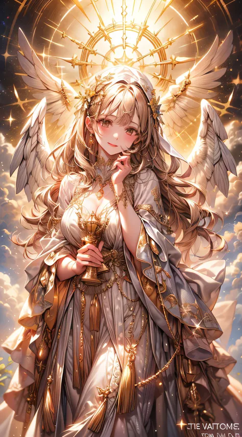 imagine the breathtaking sight of a golden-haired angelic girl with pristine white wings, standing before you in her heavenly sp...