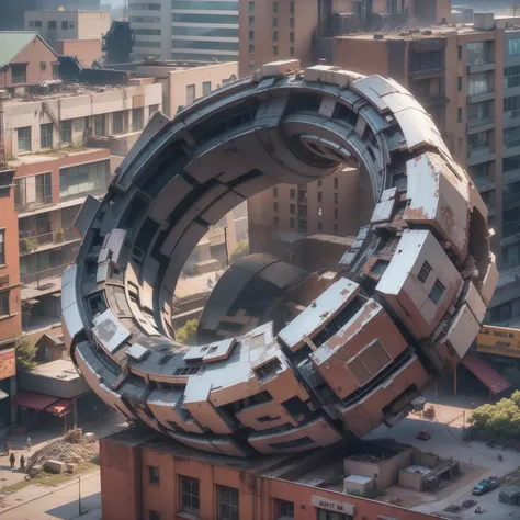 large mech ring fell off on city building