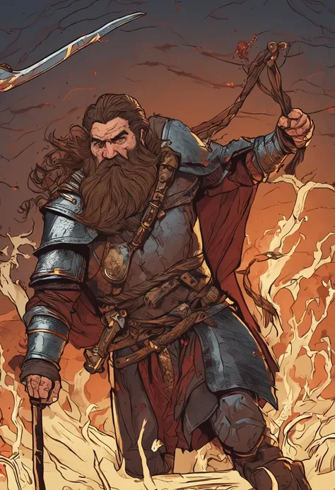 guerreiro medieval, D&D, cabelos compridos, barba, Fury face