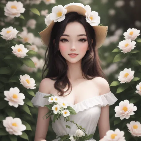 Beauty surrounded by flowers