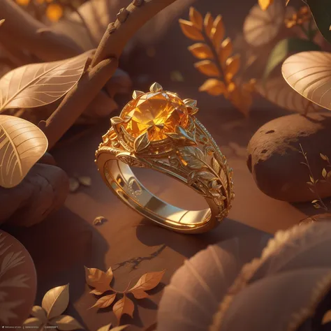 product image of a ring, gold ring with orange stones on it, masterpiece, (very detailed cg unity 8k wallpaper), (best quality),...