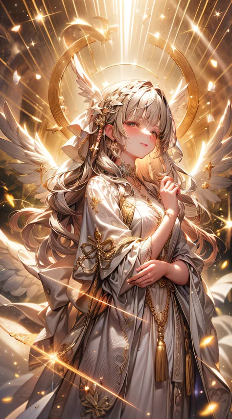 imagine the breathtaking sight of a golden-haired angelic girl with pristine white wings, stand before you in heavenly splendor ...