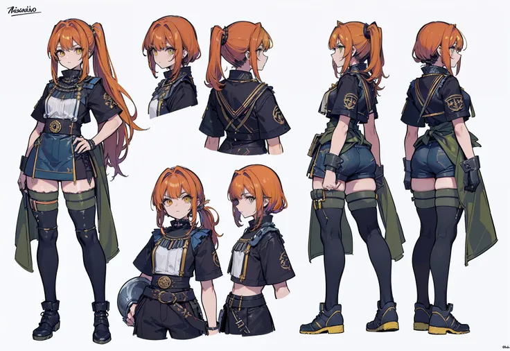 ((Obra maestra)), (Ultra detallado), (La mejor calidad), Antecedentes detallados, (estilo de Arknights), (Arte conceptual, character sheet, 1tigresa, femenina, voluptuosa, Hoja de referencia, character design, mismo personaje, front angle, Side angle, Rear...