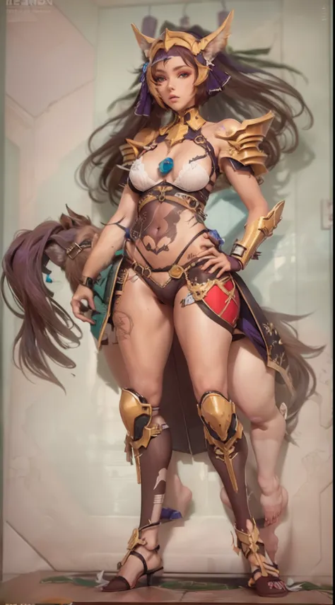 （Female centaurs：1.5），She is both（Female: centaur, half human, half horse, half horse, half horse：1.5），is also a female heroine。She mixed two images，First of all：（（The head of the horse/Neck/Shoulder these parts，In its place is a beautiful female human upp...