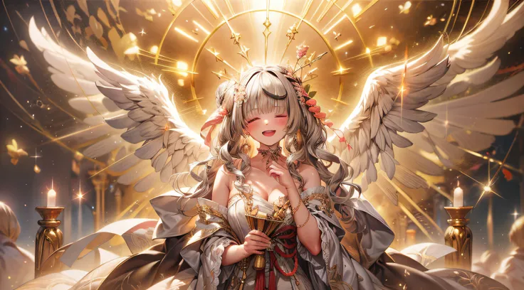 imagine the breathtaking sight of a golden-haired angelic girl with pristine white wings, stand before you in heavenly splendor ...