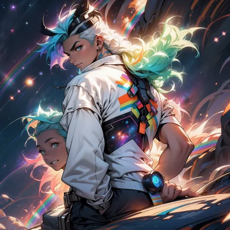 Galaxy Boy Back Dream Freedom Quiet Aesthetics, rainbow color hair