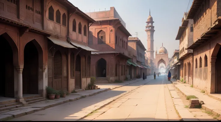 street of old lahore, mughal empire time, canon camera, field of depth, hd, realistic