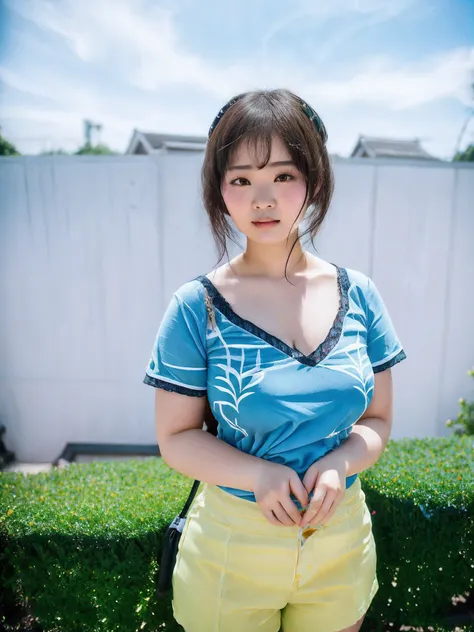 there was a woman standing in front of a hedge，, xintong chen, wenfei ye, with round face, a young asian woman, bbwchan, guviz, ...