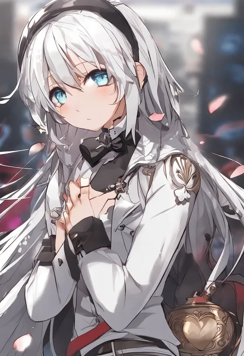 White hair, ,  Straight hair, , Heart-shaped pupils, Shy, hearts in eyes, Royal Sister, anime big breast, hyper HD,