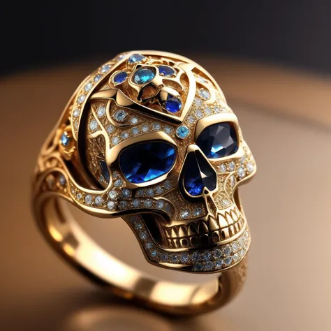 Masterpiece，highest  quality，(Nothing but the ring)，Beautiful ring, Ultra detailed，(No Man),Skull ring setting，starrysky，Wrapped around the end from beginning to end，Delicate bronze ring，Starry sky in the ring,The sheen，inverted image，Sparkling gemstones，E...