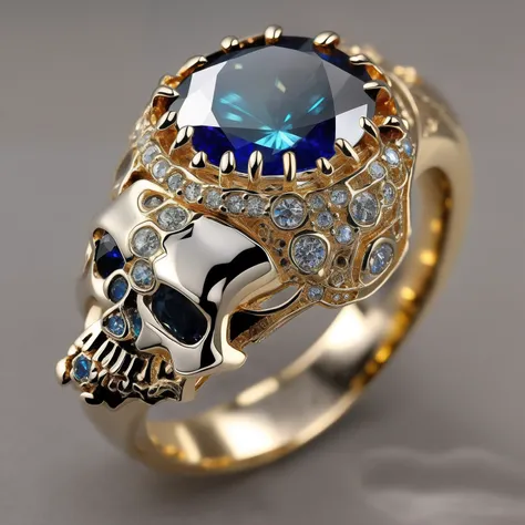 Masterpiece，highest  quality，(Nothing but the ring)，Beautiful ring, Ultra detailed，(No Man),Skull ring setting，starrysky，Wrapped around the end from beginning to end，Delicate gold ring，Starry sky in the ring,The sheen，inverted image，Sparkling gemstones，Ele...