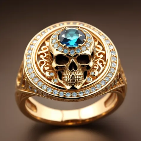 Masterpiece，highest  quality，(Nothing but the ring)，Beautiful ring, Ultra detailed，(No Man),Skull ring setting，starrysky，Wrapped around the end from beginning to end，Delicate gold ring，Starry sky in the ring,The sheen，inverted image，Sparkling gemstones，Ele...