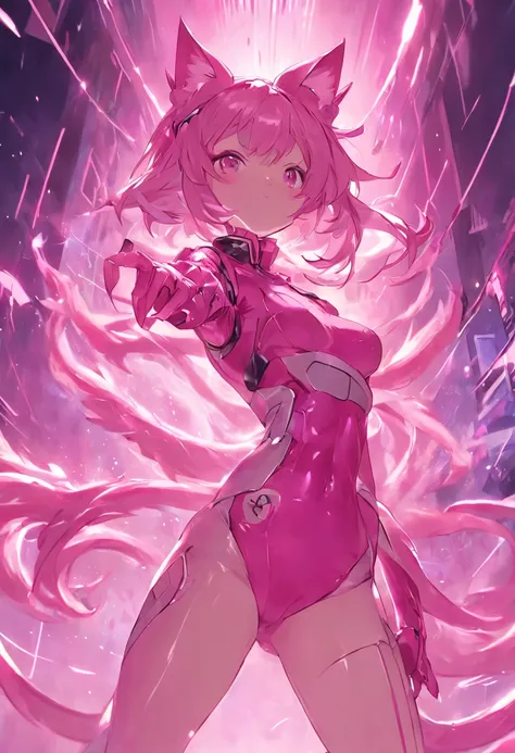 mulher, 50 anos, anime in pink latex with cat ears and cat tail, biomechanical oppai, Artgerm extremamente detalhado, Melhor Anime 4K Konachan Wallpaper, oppai cyberpunk, zero dois, Krenz Cushart e Artgerm, pixiv 3dcg | |, cushart krenz arte chave feminina...