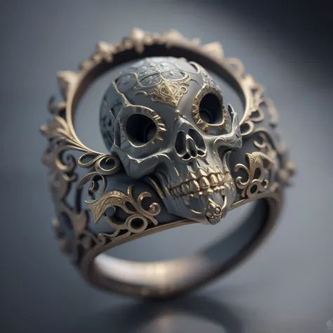 masterpiece, best quality, intricate detail, octane render, hdr,
no humans, simple background, black background, grey background, depth of field, gradient background,
ring, golden, cute skull in ring,