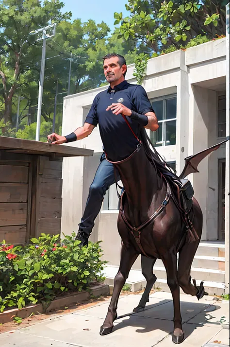 Palmeiras coach Abel Ferreira riding a dragon, realista