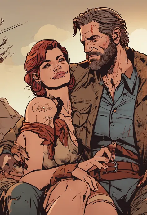 Arthur Morgan and mulher ruiva, couple, casal, sexo, hentai, nsfw, sexual position, (detalhes complexos), muito detalhado, rosto perfeito