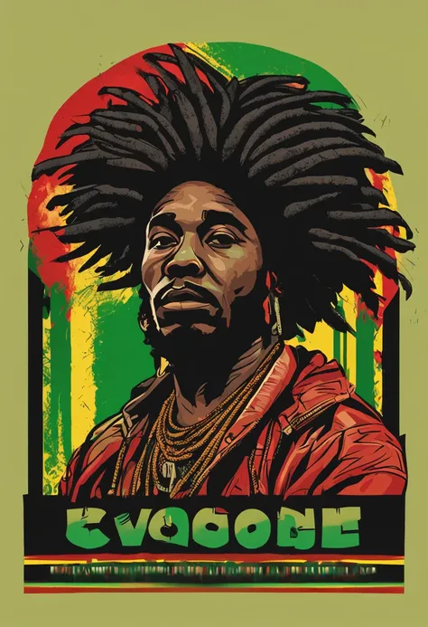 Create a logo with the head of a black man with dreadlocks in black colors, verde, amarelo e vermelho (olhando para a frente) , imagem estilo logomarca , Sober, (fundo preto), Image with resolution of at least 300dpi, UHD 8k, Very high quality for excellen...