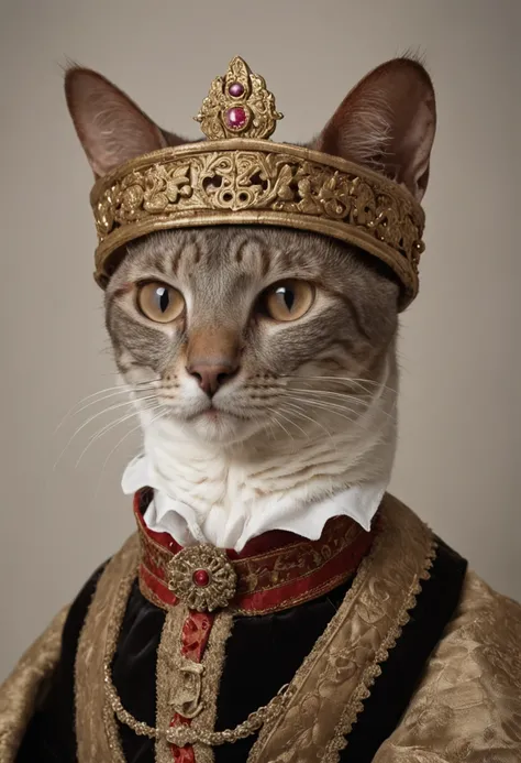 Gato de araffe vestindo uma coroa e um manto de rei, gato com roupas nobres, Retrato real, retrato de um velho rei medieval, retrato do velho rei medieval, retrato de um rei, gato elegante, Velho Rei Medieval, anthropomorphic cat, anthropomorphic cat, raw ...