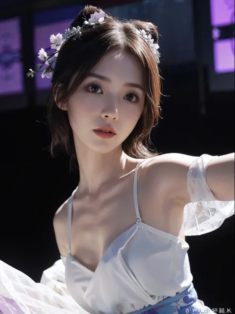 primitive，tmasterpiece，ultra fine photos，best qualtiy，超高分辨率，Photoreality，rays of sunshine，full-body portraits，stunningly beautiful，，dynamicposes，delicated face，Vibrant eyes，（seen from the side），Delicate purple cheongsam，Hong Kong wind cheongsam，cropped sho...