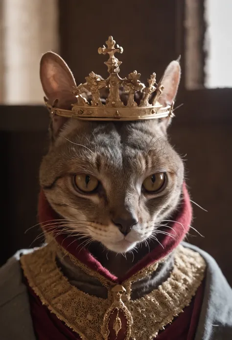 Gato de araffe vestindo uma coroa e um manto de rei, gato com roupas nobres, Retrato real, retrato de um velho rei medieval, retrato do velho rei medieval, retrato de um rei, gato elegante, Velho Rei Medieval, anthropomorphic cat, anthropomorphic cat, raw ...