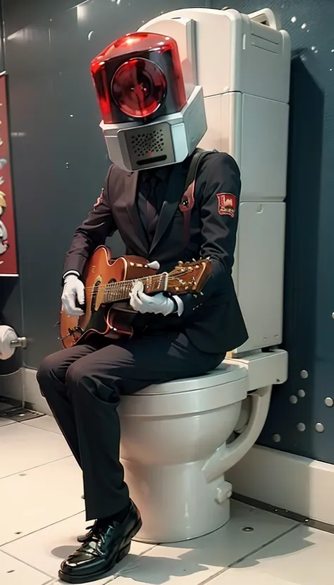 персонаж super mario cameraotoko, red cap, plays the guitar, in the toilet