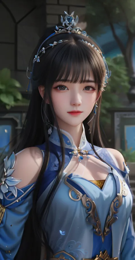 a close up of a woman in a blue dress with a sword, Beautiful character painting, by Yang J, Portrait Chevaliers du Zodiaque Fille, author：FAN Qi, author：Chen Lin, author：Zhou Wenjing, By Li Song, author：Lin Liang, Rossdraws digital painting, Fantasy art s...