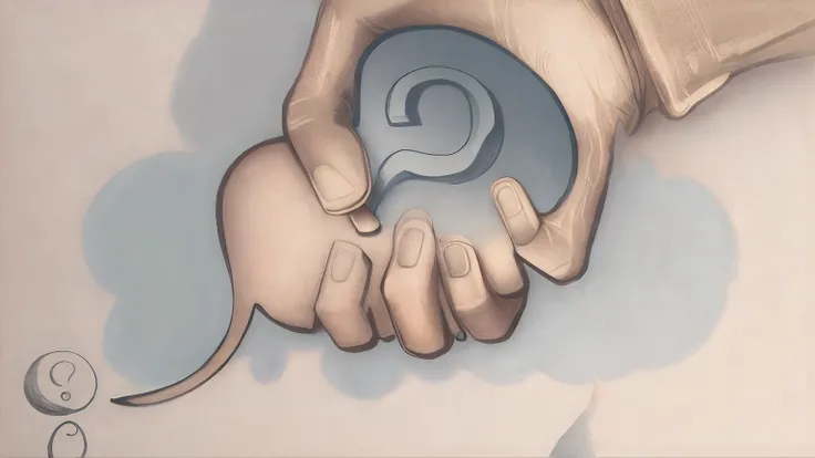 drawing of a person holding a cloud with a question mark on it, illustration], an illustration, digital art - w 700, concept piece, a cartoon, digital art - w 640, digitally painted, who, surprise, digitally drawn, a telephone receiver in hand, a hand, fin...