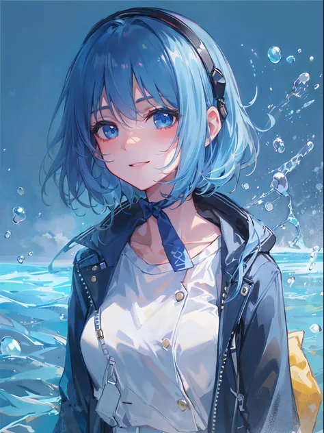 ((top-quality)), ((​masterpiece)), ((ultra-detailliert)), (extremely delicate and beautiful), girl with, 独奏, cold attitude,((Black jacket)),She is very(relax)with  the(Settled down)Looks,A dark-haired, depth of fields,evil smile,Bubble, under the water, Ai...