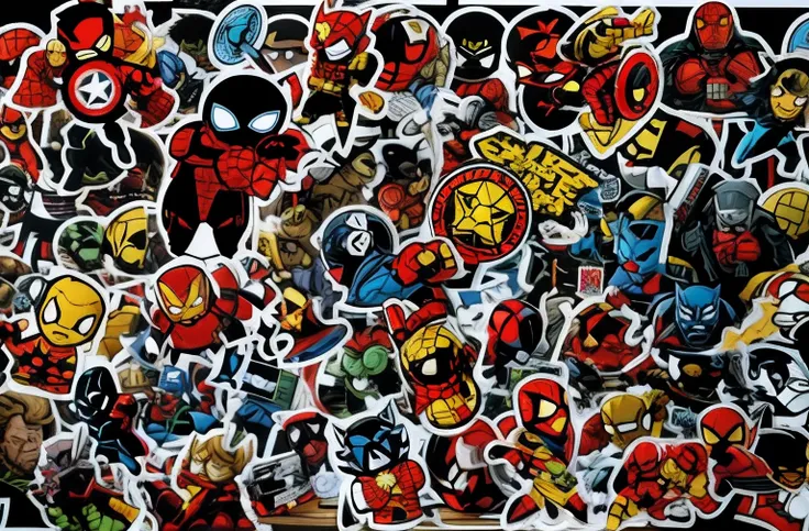 a close up of a bunch of stickers on a table, stickers, marvel comics h 6 4 0, marvel character, marvel marvel marvel, sticker art, sticker - art, marvel superhero, 2 5 6 x 2 5 6, 256x256, marvel style, marvel comic style, marvel comics, marvel comic book ...