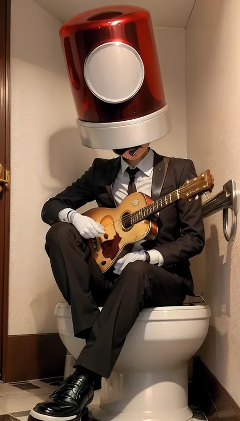 Character Toad Camerotoko, mushroom cap, (Mushroom head:1.1), plays the guitar, In the toilet