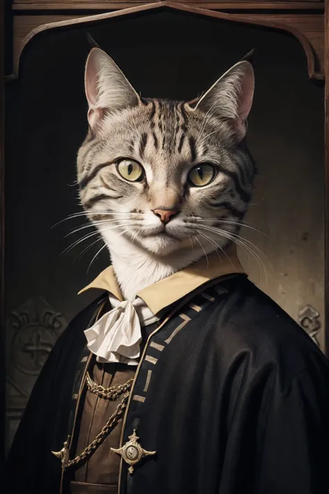 Gato de araffe vestindo uma coroa e um manto de rei, gato com roupas nobres, Retrato real, retrato de um velho rei medieval, retrato do velho rei medieval, retrato de um rei, gato elegante, Velho Rei Medieval, anthropomorphic cat, anthropomorphic cat, raw ...