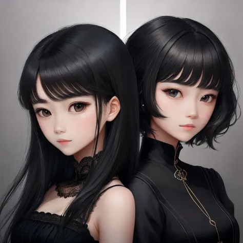 black color hair，dishiveredhair，gentleness，Black eyes，quadratic element