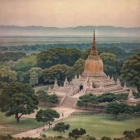 (masterpiece,best quality),vintage,
park,moutain,water,tree, Bagan, Myanmar, Pagodas