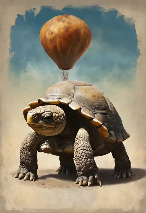 In a surreal twist of reality, a tortoise defies its natural habitat and takes an unexpected plunge from the sky. Suspended amidst billowing clouds, the tortoise is a symbol of both vulnerability and unexpected freedom. Its shell, a refuge of resilience, b...