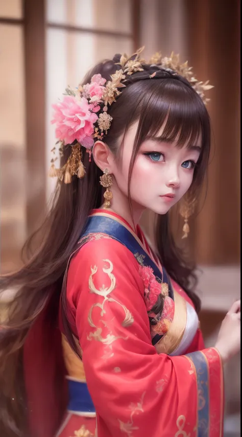 1girll,Solo,Beauty, gauze,Hanfu,Upper body,