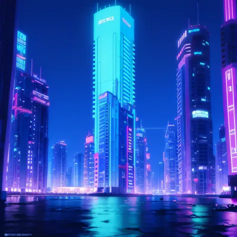 a neon futuristic city in the sea of the near future